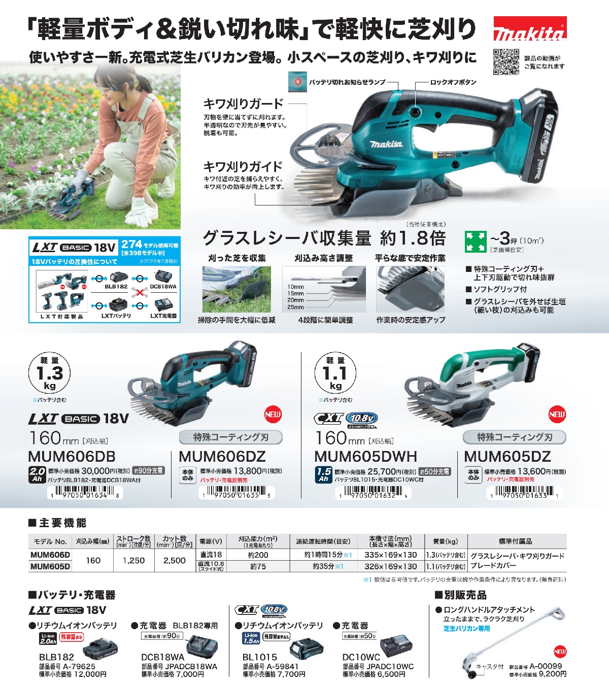 マキタ（makita） 《マキタ正規店》 充電式芝生バリカン MUM606DB 刈込