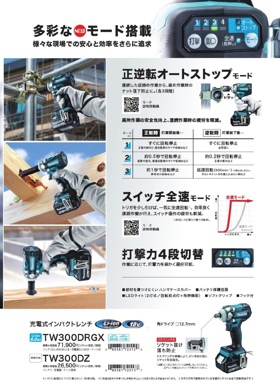 マキタ 充電式インパクトレンチ TW300DRGX 18Vセット品（6.0Ah