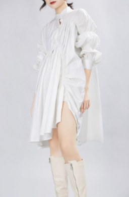 ワンピース シャツ ひざ丈 l 長袖 アシンメトリードルマンスリーブ Vネック Uネック フレア プリーツ 綿 かわいい 大人 上品 おしゃれ アジア ワンピース シャツ ひざ丈 l 長袖 アシンメトリードルマンスリーブ V