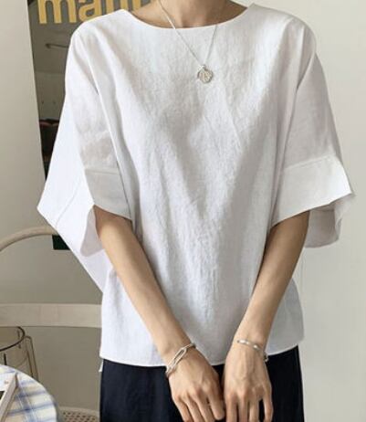 ゆったり袖トップス トップス 袖あり 5分袖 l Uネック フレア 大人可愛い きれいめ シンプル カジュアル 大人 上品 無地 春 夏 秋 10代