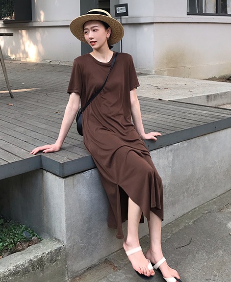 ワンピース 膝下 半袖 l 大人可愛い きれいめ 大人 おしゃれ かっこいい 大人女子 こなれ感 ラフ 無地 春 夏 秋 冬 10代 20代 30代_1