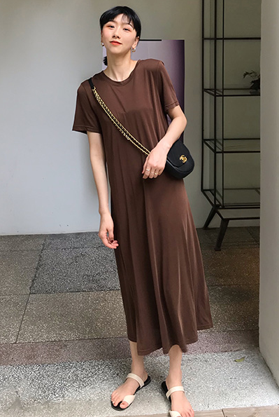 ワンピース 膝下 半袖 l 大人可愛い きれいめ 大人 おしゃれ かっこいい 大人女子 こなれ感 ラフ 無地 春 夏 秋 冬 10代 20代 30代_2