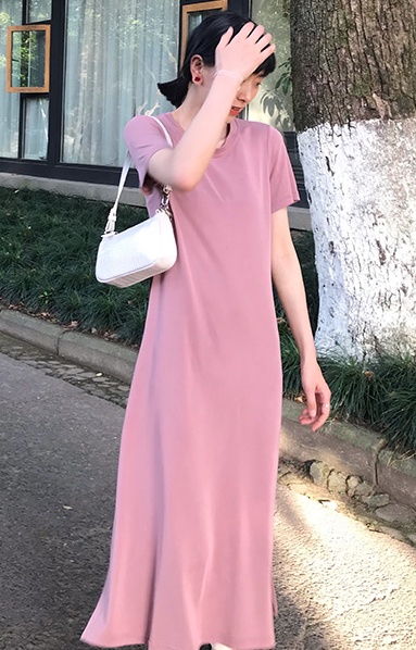 ワンピース 膝下 半袖 l 大人可愛い きれいめ 大人 おしゃれ かっこいい 大人女子 こなれ感 ラフ 無地 春 夏 秋 冬 10代 20代 30代_3