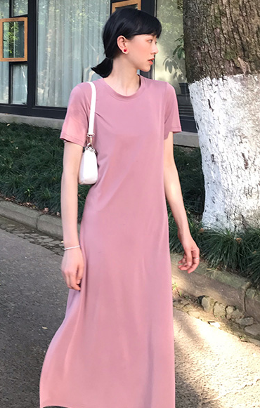 ワンピース 膝下 半袖 l 大人可愛い きれいめ 大人 おしゃれ かっこいい 大人女子 こなれ感 ラフ 無地 春 夏 秋 冬 10代 20代 30代_4