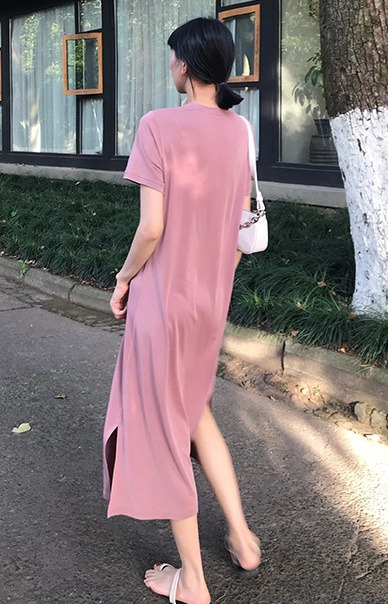 ワンピース 膝下 半袖 l 大人可愛い きれいめ 大人 おしゃれ かっこいい 大人女子 こなれ感 ラフ 無地 春 夏 秋 冬 10代 20代 30代_5