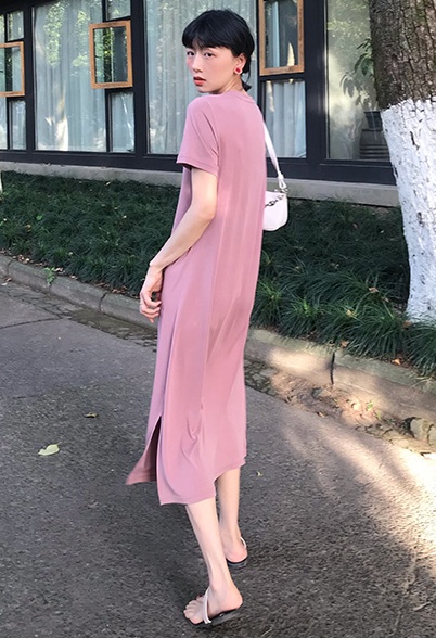 ワンピース 膝下 半袖 l 大人可愛い きれいめ 大人 おしゃれ かっこいい 大人女子 こなれ感 ラフ 無地 春 夏 秋 冬 10代 20代 30代_6