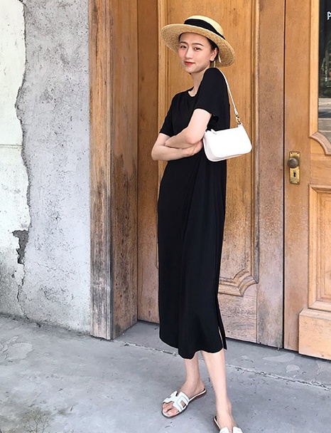 ワンピース 膝下 半袖 l 大人可愛い きれいめ 大人 おしゃれ かっこいい 大人女子 こなれ感 ラフ 無地 春 夏 秋 冬 10代 20代 30代_8