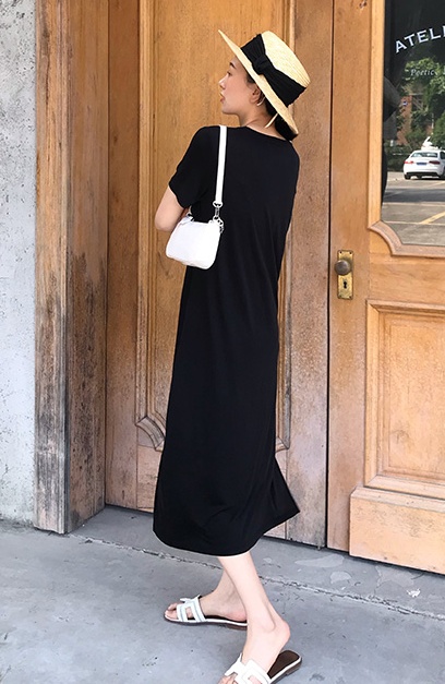 ワンピース 膝下 半袖 l 大人可愛い きれいめ 大人 おしゃれ かっこいい 大人女子 こなれ感 ラフ 無地 春 夏 秋 冬 10代 20代 30代_9