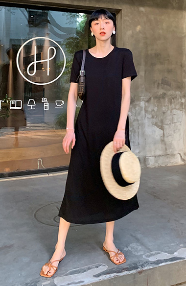 ワンピース 膝下 半袖 l 大人可愛い きれいめ 大人 おしゃれ かっこいい 大人女子 こなれ感 ラフ 無地 春 夏 秋 冬 10代 20代 30代_11