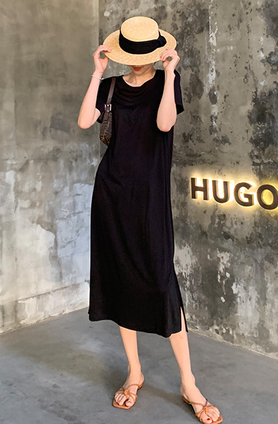 ワンピース 膝下 半袖 l 大人可愛い きれいめ 大人 おしゃれ かっこいい 大人女子 こなれ感 ラフ 無地 春 夏 秋 冬 10代 20代 30代_12