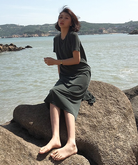 ワンピース 膝下 半袖 l 大人可愛い きれいめ 大人 おしゃれ かっこいい 大人女子 こなれ感 ラフ 無地 春 夏 秋 冬 10代 20代 30代_14