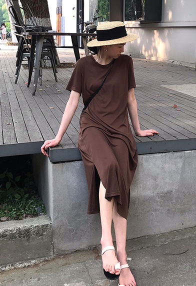 ワンピース 膝下 半袖 l 大人可愛い きれいめ 大人 おしゃれ かっこいい 大人女子 こなれ感 ラフ 無地 春 夏 秋 冬 10代 20代 30代_15
