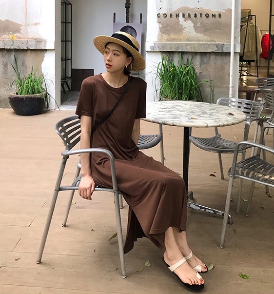 ワンピース 膝下 半袖 l 大人可愛い きれいめ 大人 おしゃれ かっこいい 大人女子 こなれ感 ラフ 無地 春 夏 秋 冬 10代 20代 30代_16