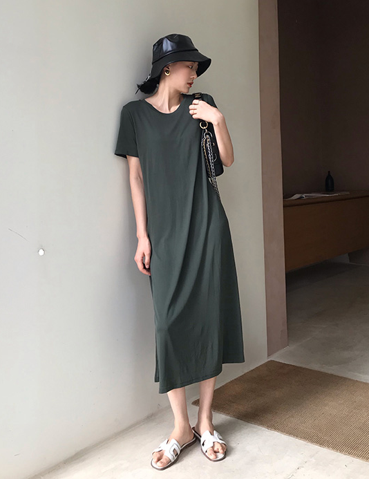 ワンピース 膝下 半袖 l 大人可愛い きれいめ 大人 おしゃれ かっこいい 大人女子 こなれ感 ラフ 無地 春 夏 秋 冬 10代 20代 30代_17