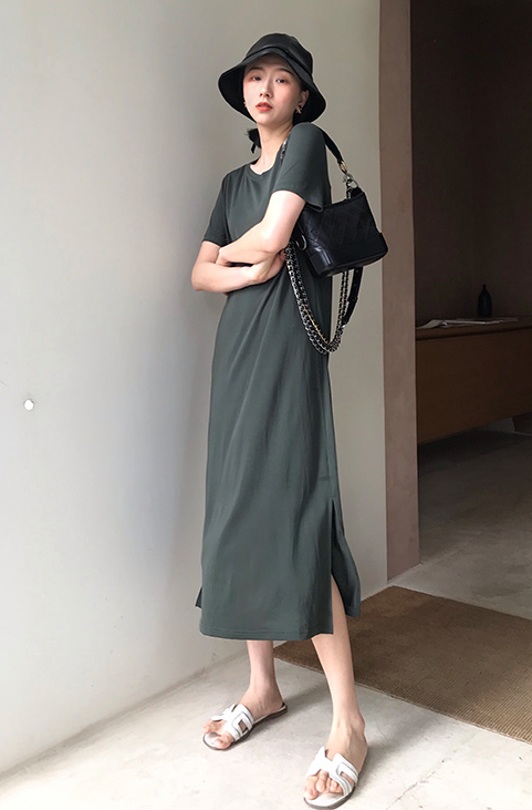 ワンピース 膝下 半袖 l 大人可愛い きれいめ 大人 おしゃれ かっこいい 大人女子 こなれ感 ラフ 無地 春 夏 秋 冬 10代 20代 30代_18