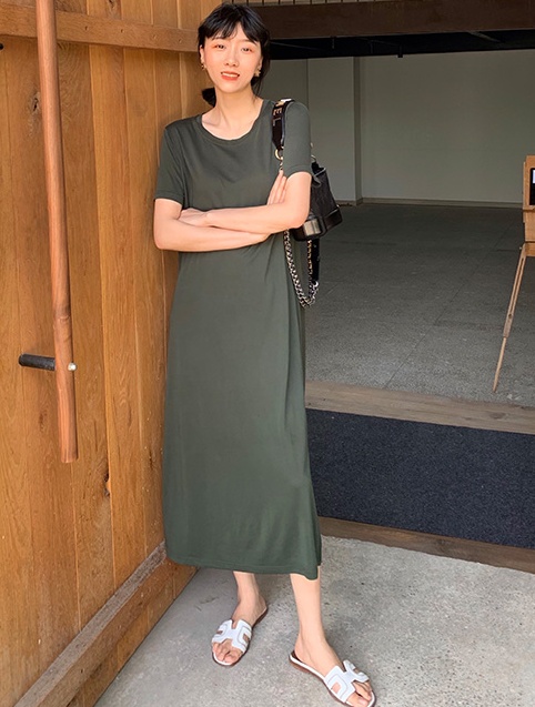 ワンピース 膝下 半袖 l 大人可愛い きれいめ 大人 おしゃれ かっこいい 大人女子 こなれ感 ラフ 無地 春 夏 秋 冬 10代 20代 30代_19