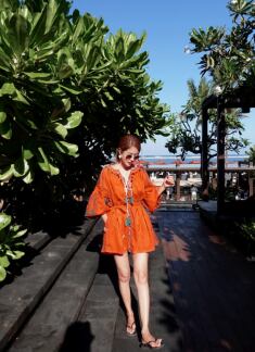 エスニックワンピース ミニ ミニ丈 l ショート丈 膝上 袖あり 7分袖 長袖