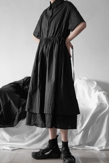 フレアワンピース 膝下 ミモレ l ロング ロング丈 袖あり 半袖 5分袖 フレア シフォン カジュアル レトロ アジアン エスニック ラフ マニッシ_1