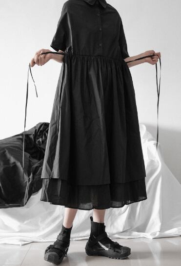 フレアワンピース 膝下 ミモレ l ロング ロング丈 袖あり 半袖 5分袖 フレア シフォン カジュアル レトロ アジアン エスニック ラフ マニッシ_3
