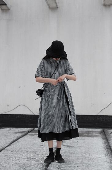 フレアワンピース 膝下 ミモレ l ロング ロング丈 袖あり 半袖 5分袖 フレア シフォン カジュアル レトロ アジアン エスニック ラフ マニッシ_4