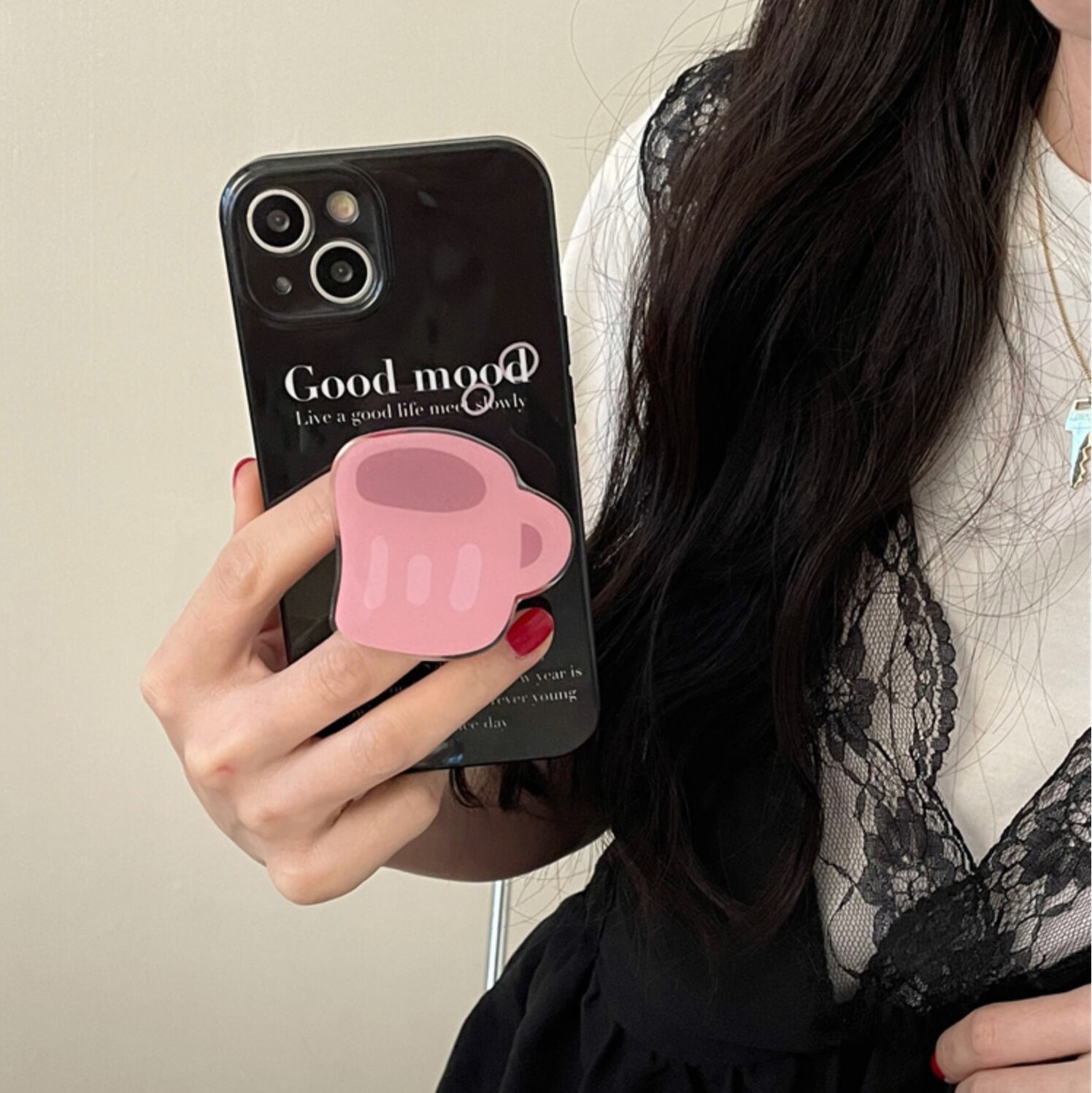iPhoneケース 英字 カップ l ピンク スマホスタンド シリコン キュート 可愛い 大人女子 スマホケース 韓国｜k-trendy