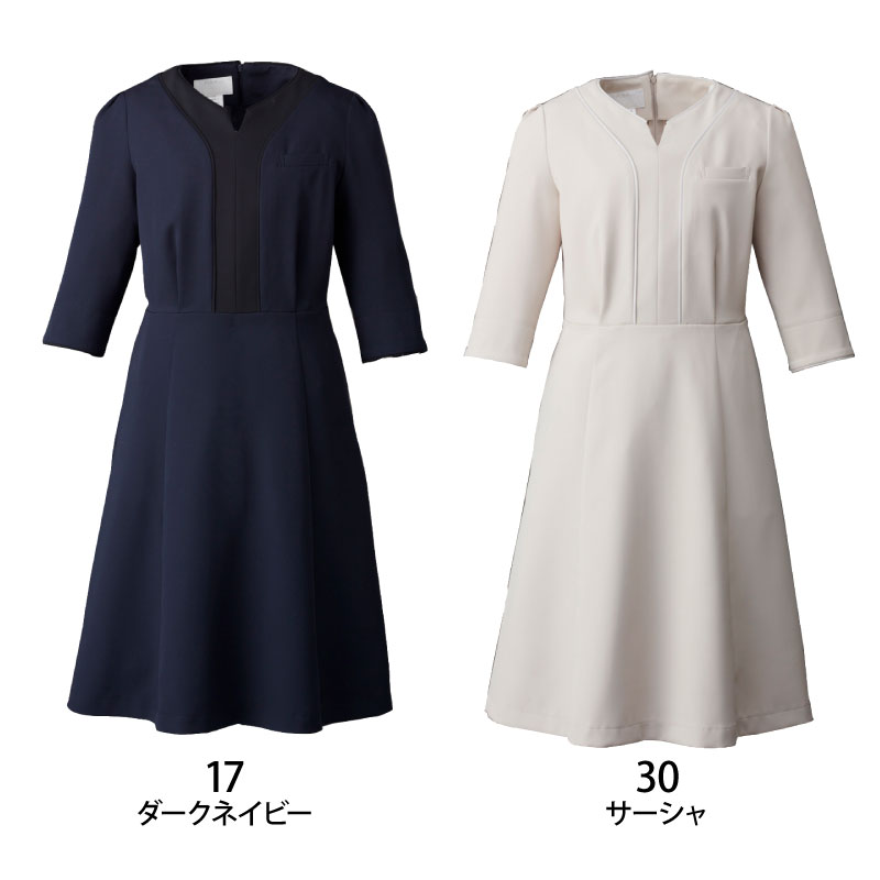 ワンピース 人気 女性 ベージュ ネイビー ユニフォーム 制服 メディカル サロン ホテル 受付 上品 エレガント ストレッチ nuovo FOLK フォーク 3022SC｜k-uniform-m｜02