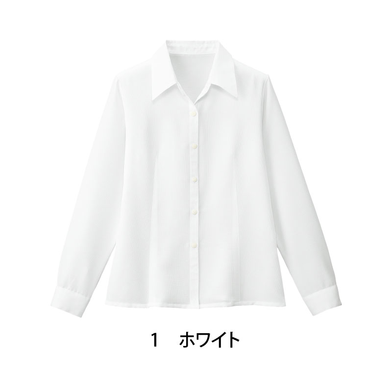 ブラウス シャツ 長袖 ホワイト 白 レディース 女性用 事務服 オープンカラー 大きいサイズ おうち洗濯 NUOVO ヌーボ FB7532 刺繍 プリント NUOVO ブラウス シャツ 長袖 ホワイト 白 レディース 女性用