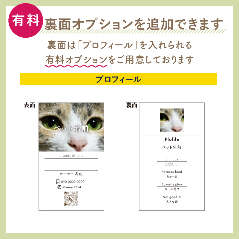 名刺 写真 ペット名刺 プロフィール カード インスタ QR ショップカード 縦型 縦 簡単 カラー うちのこ おしゃれ かわいい 犬 猫 ペット meishi-pro3｜k-uniform-m｜05