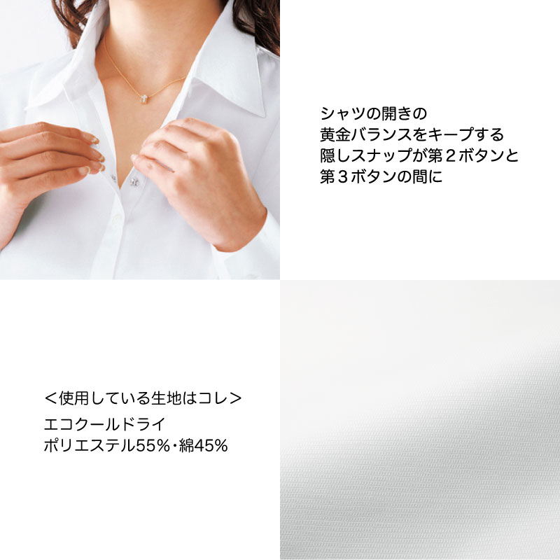 ブラウス シャツ 長袖 ホワイト レディース 女性用 大きいサイズ 吸汗速乾 おうち洗濯 レストラン ホテル フェミニン 上品 NUOVO ヌーヴォ FB752E 刺繍 プリント | NUOVO | 01