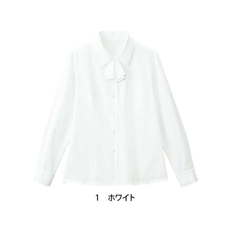 ブラウス シャツ 長袖 ホワイト レディース 女性用 リボン 大きいサイズ 透け防止 おうち洗濯 ホテル NUOVO ヌーヴォ FB7546 刺繍 プリント | NUOVO | 01