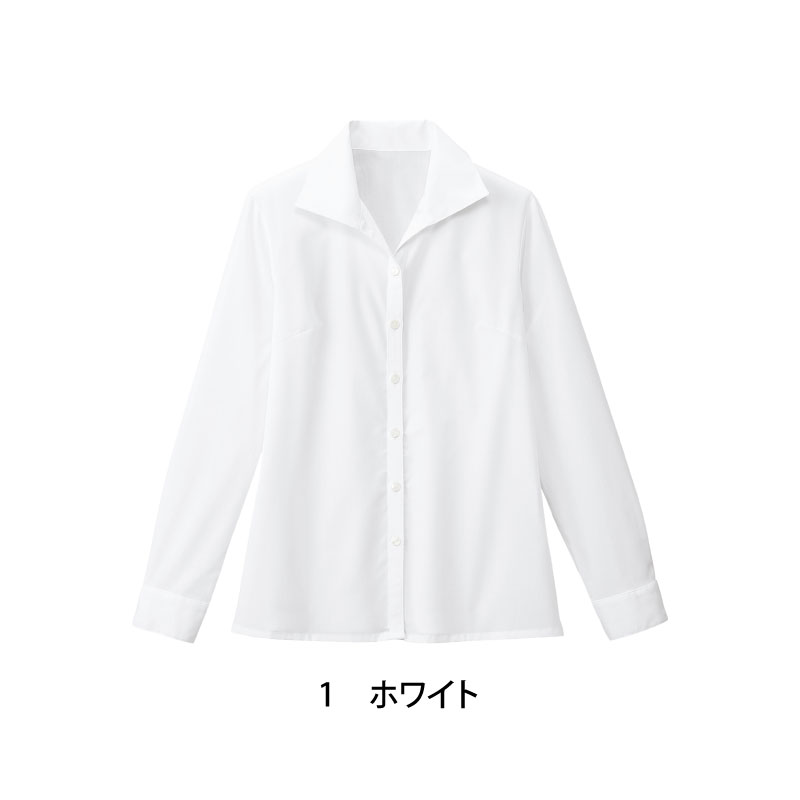 ブラウス シャツ 長袖 ホワイト 白 レディース 女性用 ストレッチ シンプル 定番 レストラン ホテル NUOVO ヌーヴォ FB75529 刺繍 プリント | NUOVO | 01