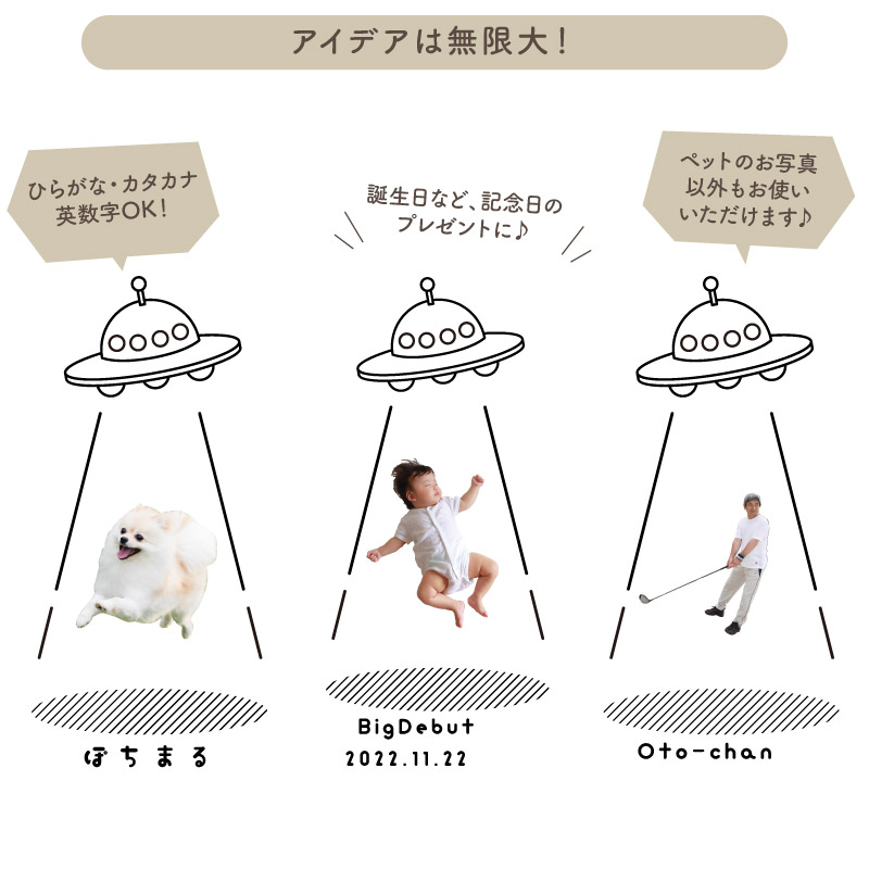 Tシャツ 白 半袖 UFO 切り抜き おしゃれ 可愛い シュール ペット こども イラスト オリジナル オーダーメイド 写真入り ギフト 名入れ TA-UFO1  送料無料｜k-uniform｜03