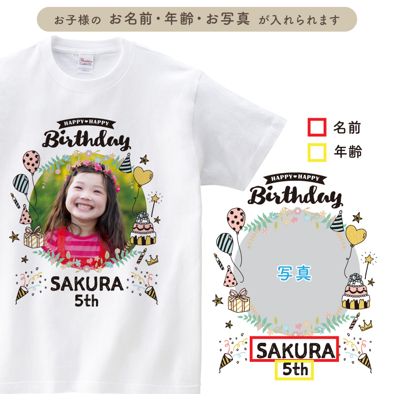 Tシャツ 誕生日プレゼント バースデー バースデイ 男性 女性 サプライズ キッズ こども オシャレ 可愛い オリジナル プリント 写真入り お祝い 名入れ TE-B1｜k-uniform｜02