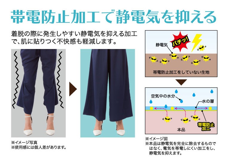 帯電防止 静電気防止 ペチコート すそあげ ガウチョパンツ ワイドパンツ 裾上げ レディース下着 透け防止