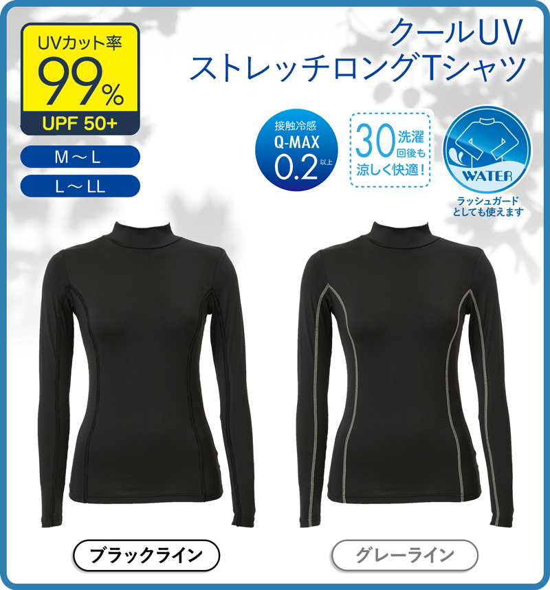uvカット UPF50+ 冷感 ハイネック tシャツ 長袖 インナー M L LL レディース ひんやり 薄手 涼しい ロンt プチハイネック 紫外線対策 水陸両用 プール 海 上着 ママ ラッシュガード ストレッチ uv 黒 首 日焼け防止【328551】