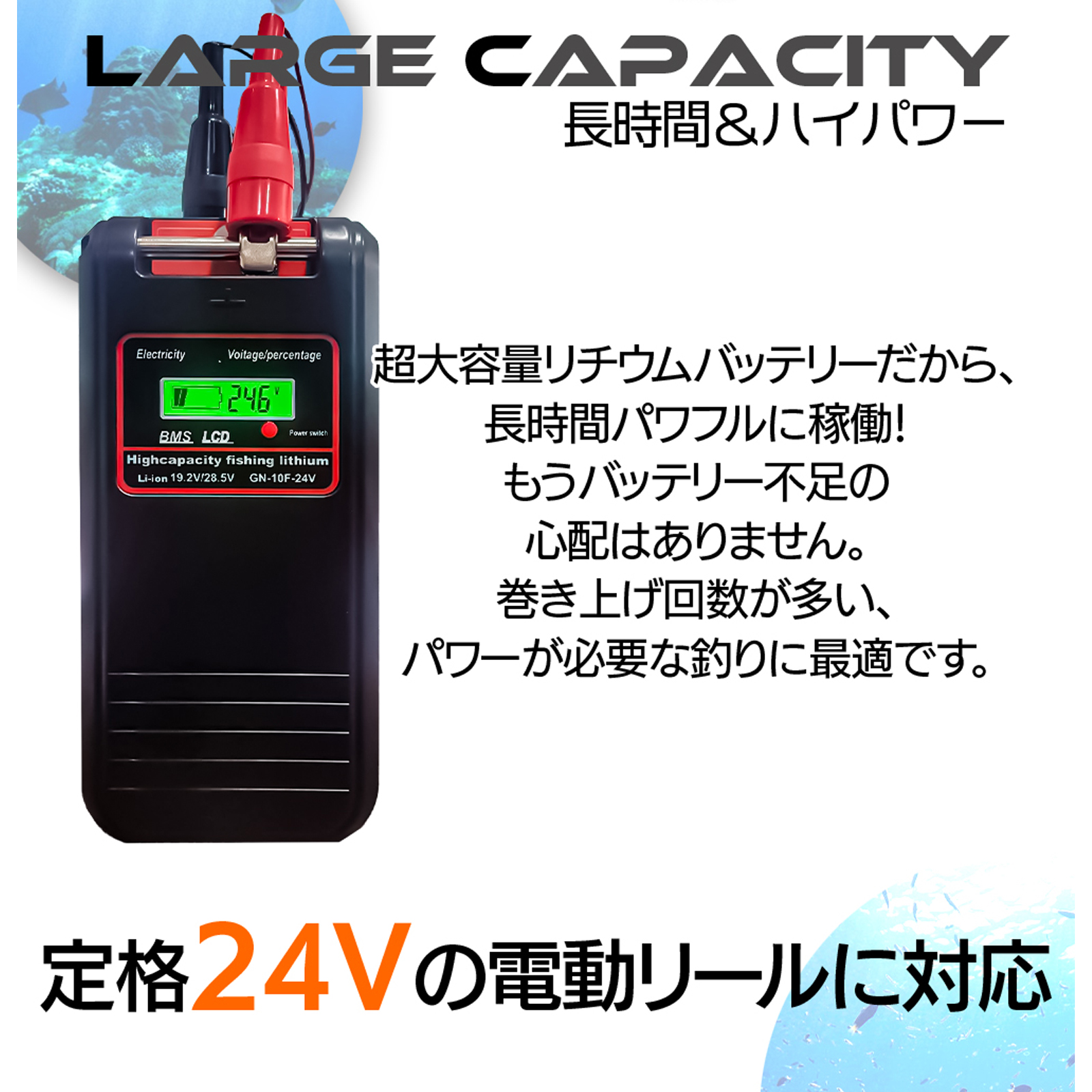 DAIWA（ダイワ） 24V 電動リール バッテリー GN-10F 急速充電器 カバー