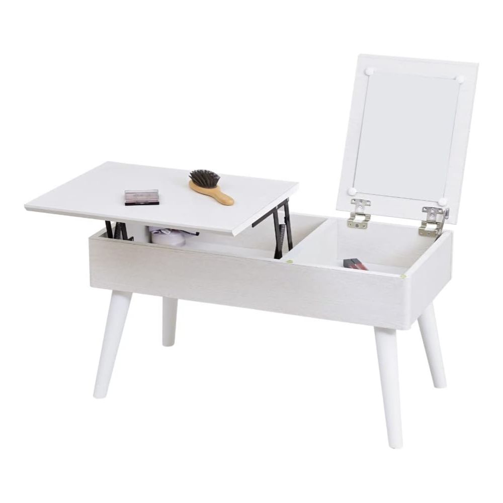 リフティングテーブル ドレッサー テーブル 幅80 白  ホワイト ローテーブル デスク 兼用 収納 半 完成品｜k3-furniture｜02