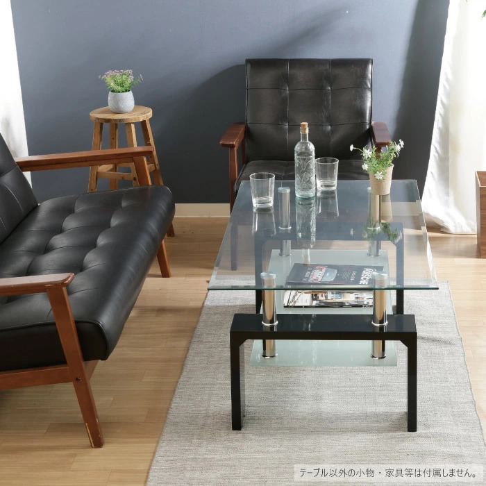 センターテーブル ガラス 長方形 幅100cm 下棚付き ガラステーブル