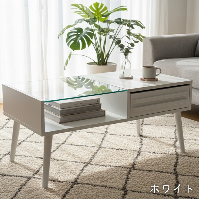コレクションテーブル　ディスプレイ　ローテーブル　ガラス不使用　木製　引出し付 センターテーブル ディスプレイテーブル コレクションテーブル