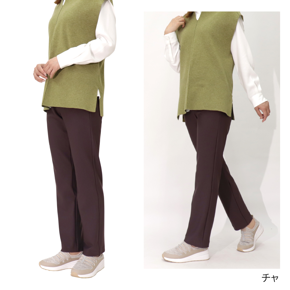 レディースパンツ 動きやすい ストレッチ ストレート パンツ 楽 細見え