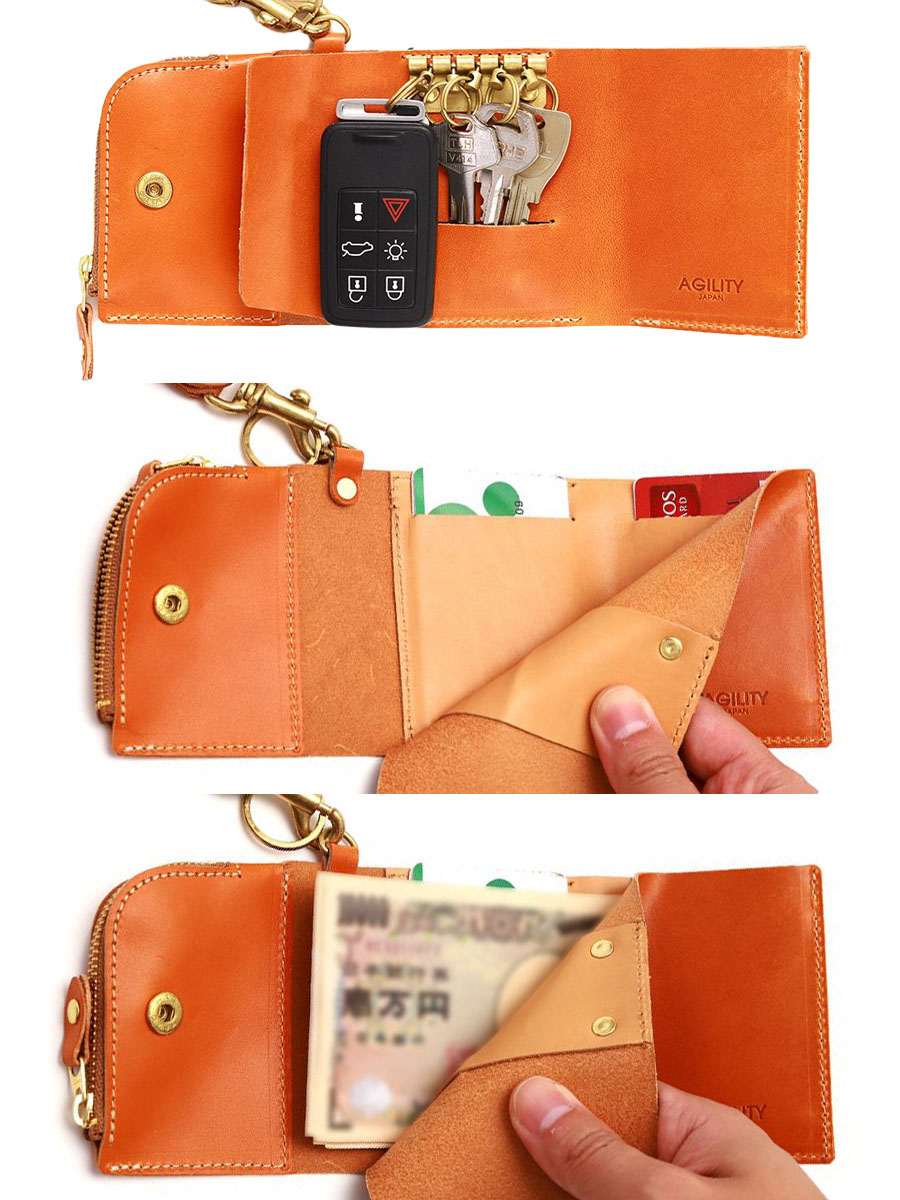 キーケース 財布 一体型 メンズ 三つ折り財布 レディース ブランド 革