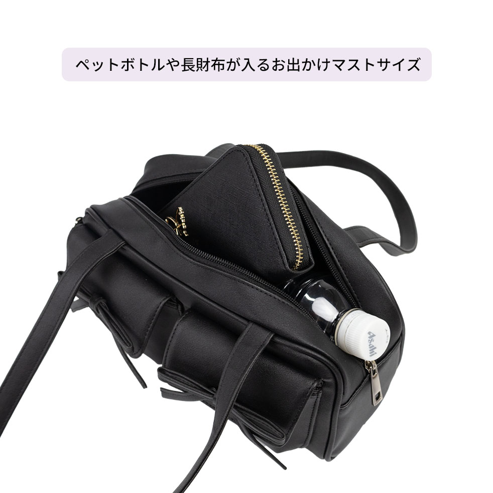 La boîte à boutons/noir ボタンの箱 黒 小【リボン⋈付】 トートバッグ レディース 小さめ ミニボストン 韓国風 リボン チャーム