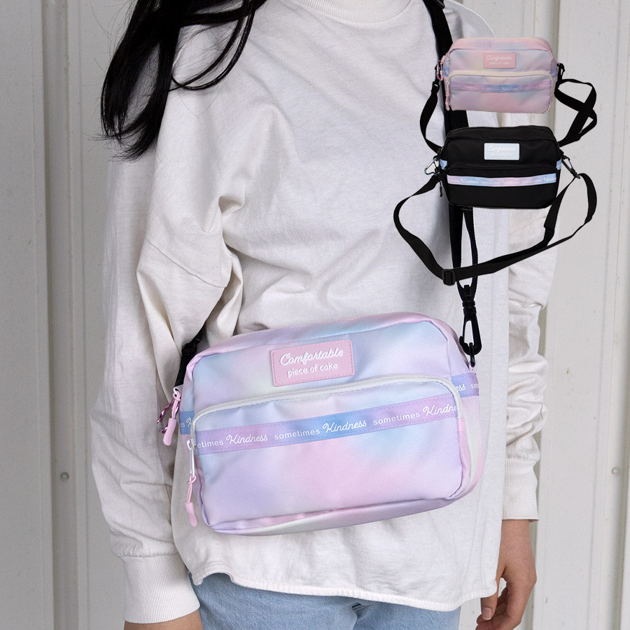 ショルダーバッグ キッズ ミニショルダー 横型 白 ピンク レインボー