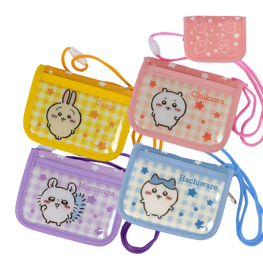 財布 二つ折り キッズ 女の子 男の子 二つ折り財布 キャラクター ちいかわ うさぎ モモンガ ハチワレ 首掛け ストラップ 幼稚園 小学生 キッズウォレット CHI10