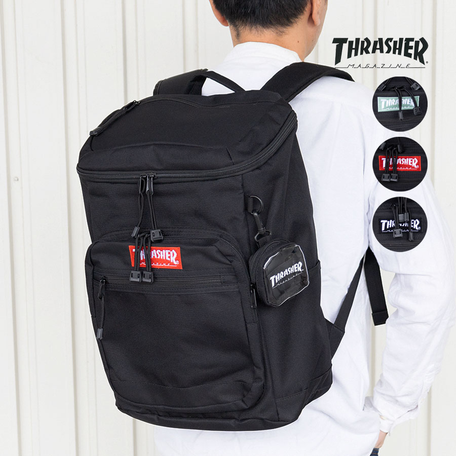新作モデル THRASHER 大容量 スクエア型 レディース メンズ リュックサック スケートボード