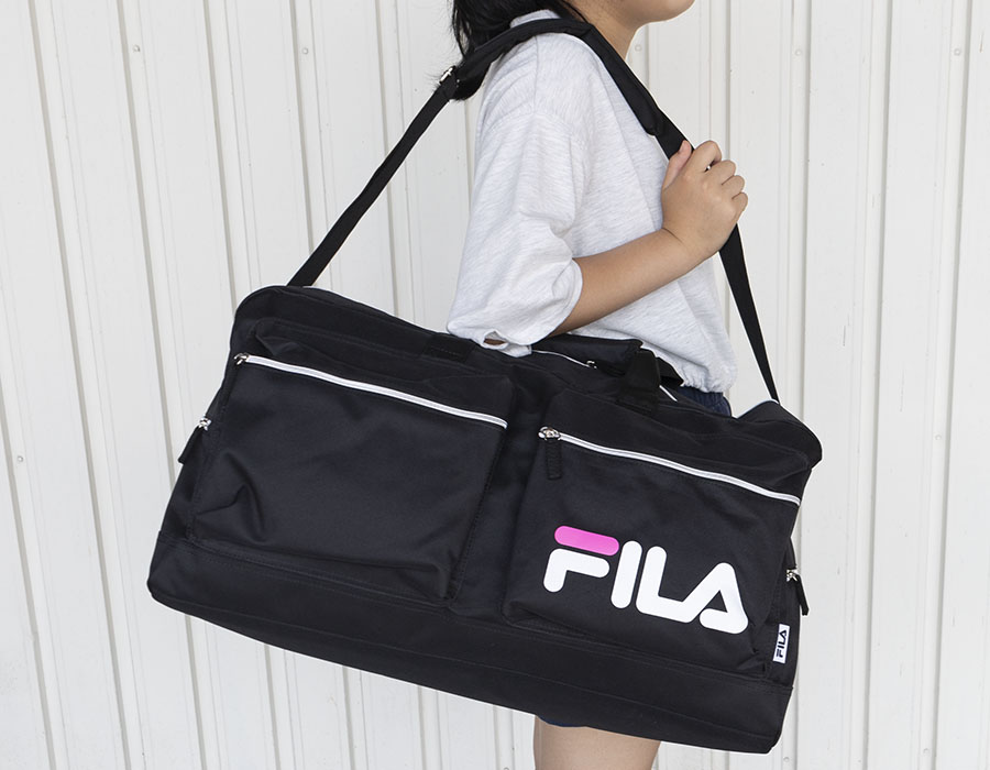 おしゃれなFILA ブラック ボストンバッグ 旅行　スポーツ FILA ボストンバッグ メンズ レディース 大容量 50L ショルダー