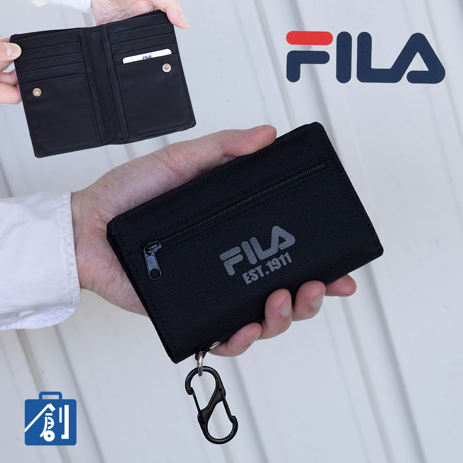 FILA 財布 メンズ 二つ折り 札入れ ブランド フィラ カラビナ 黒