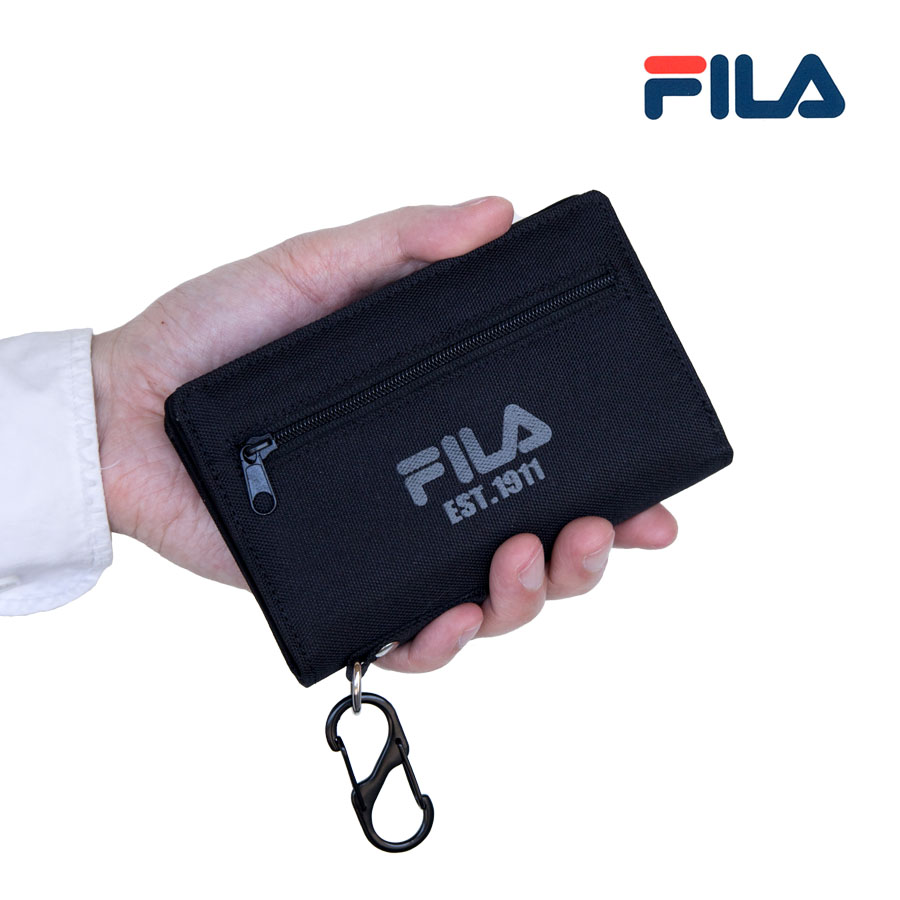 FILA（フィラ） 財布 メンズ 二つ折り 札入れ ブランド カラビナ 黒