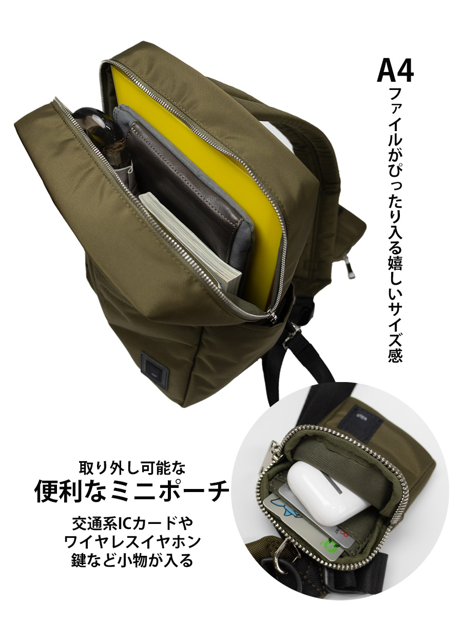 waku ボディバッグ メンズ 斜めがけ 大きめ A4 ワンショルダー