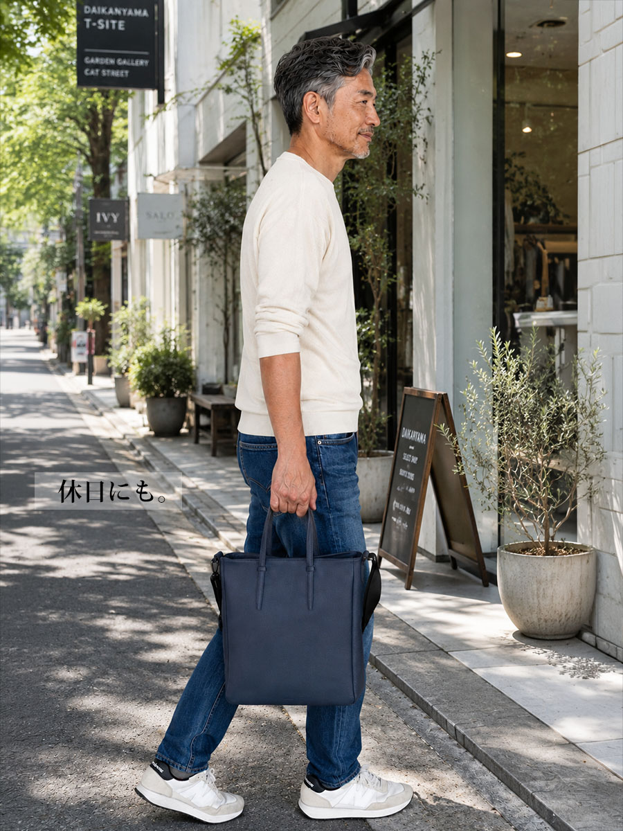SOLATINA 14ポケット トートバッグ ネイビー 2way レザー A4 SOLATINA（ソラチナ） トートバッグ メンズ 40代 50代 a4 縦型 斜